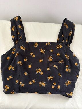 Ten Sixty Sherman Black Floral Square Neck Crop Top with Wide Straps